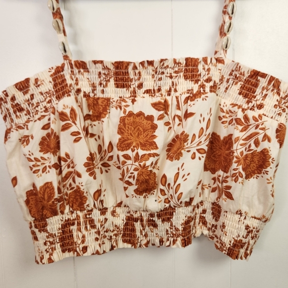 Bailey 44 Brown Floral Boho Crop Top Tank Size XL Beachy Cowrie Shell Straps New - Picture 2 of 9